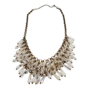 Clear Crystal Fringe Statement Necklace Faceted Bead Bib Layering Movement